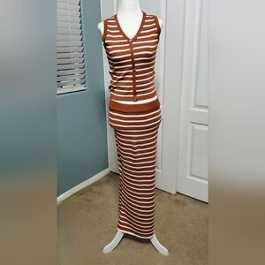 Striped Brown and White Maxi Skirt